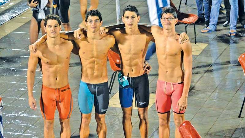 The Abeysinghe brothers established a National record in the 4x50m medley relay 2015 National Championships. From left Andrew, Matthew, Dillon and Kyle