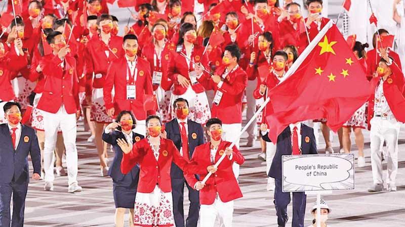 The Chinese contingent at the Games opening ceremony