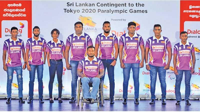 Sri Lankan team for the Tokyo Paralympics: Standing from left: Ranjan Dharmasena, Maduranga Subasinghe, Kumudu Priyanka, Sampath Hettiarachchi, Dinesh Priyantha Herath (Capt), Palitha Bandara, Samitha Dulan, Sampath Bandara  and Mahesh Jayakody (seated)