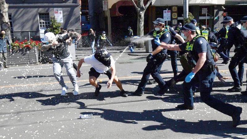 Pepper spray was used against some protesters in Melbourne