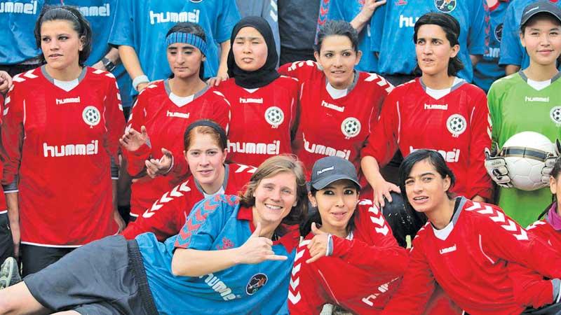 Members of the Afghanistan women’s team at a a domestic match