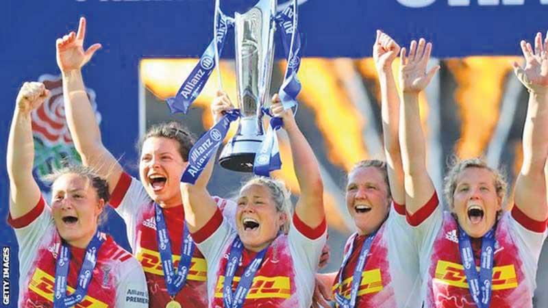 Harlequins’ Rachael Burford lifted the Allianz Premier 15s Trophy in May