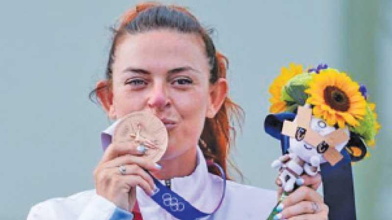 San Marino’s Alessandra Perilli celebrated her country’s first medal