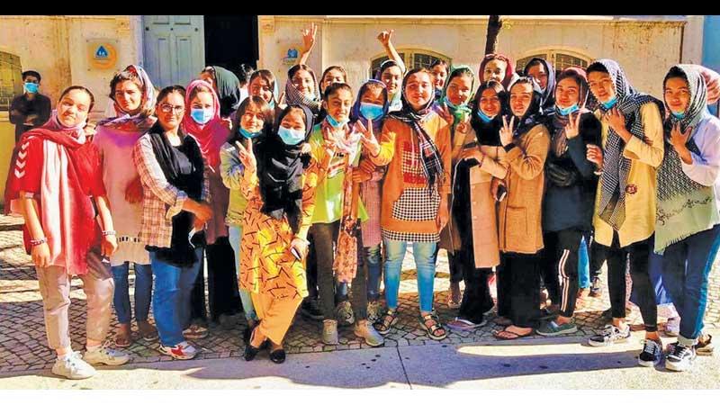 Afghanistan’s girls’ football team pictured in Portugal’s capital Lisbon 