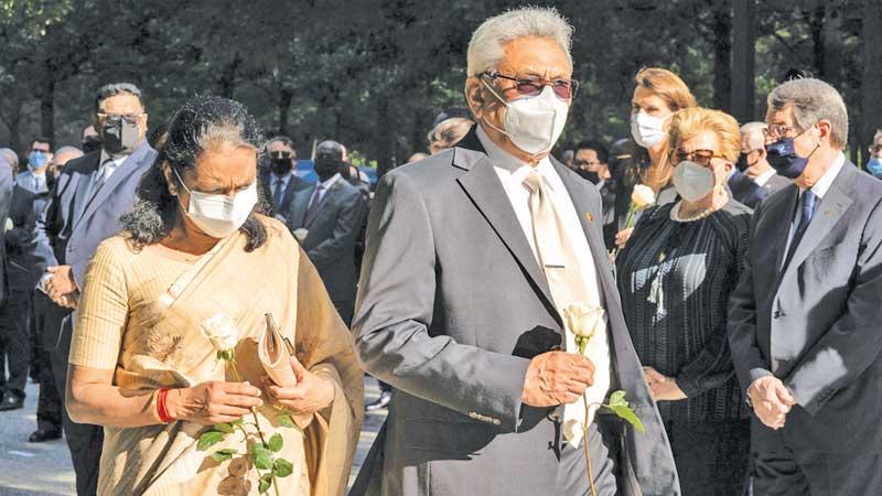 President Gotabaya Rajapaksa and First Lady Ioma Rajapaksa join other world leaders in paying a solemn  tribute to those who perished in the September 11 terrorist attacks in New York City and elsewhere.