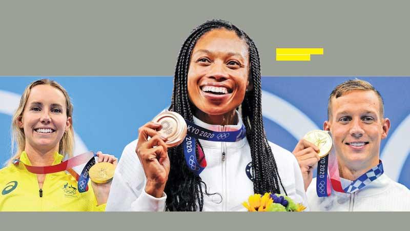 Emma McKeon who won four Golds and three Bronze -Allyson Felix with her 11th Olympic Medal-Caeleb Dressel who won five Gold Medals