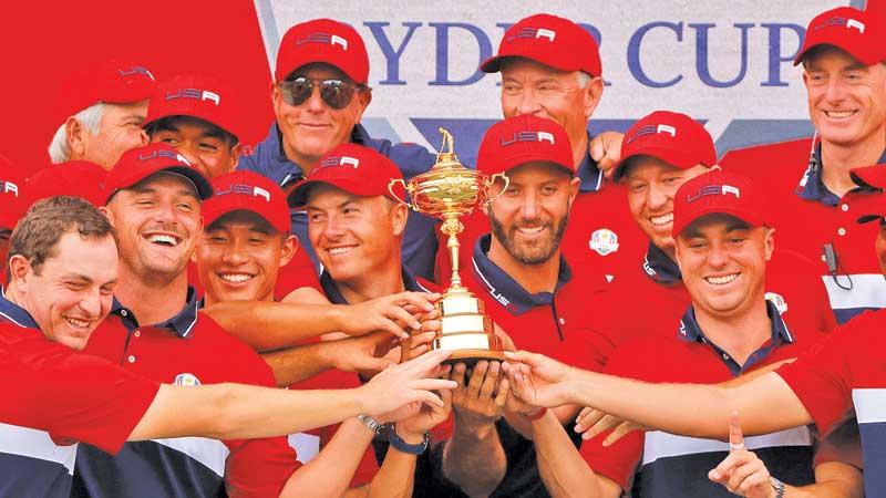 The triumphant US team with the Ryder Cup