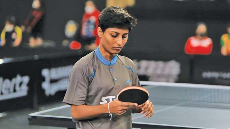 Muthumali Priyadarshani about to serve in a match