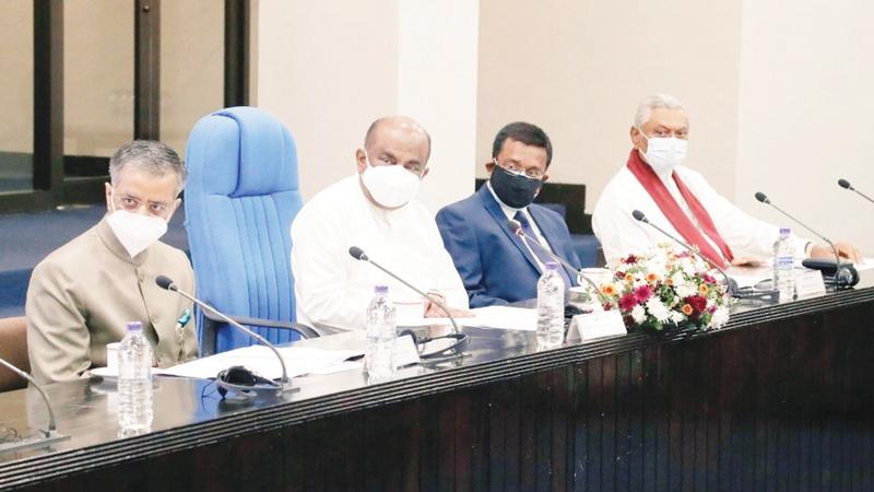 Speaker Mahinda Yapa Abeywardana, Minister of Irrigation and State Minister of National Security and Disaster Management and State Minister of Home Affairs Chamal Rajapaksa and Indian High Commissioner to Sri Lanka, Gopal Baglay at the inauguration of the India-Sri Lanka Parliamentary Friendship Association 