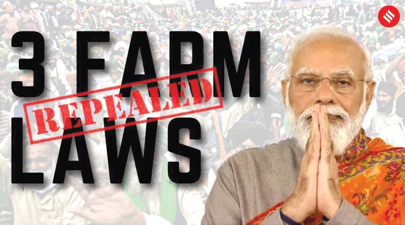 Indian Prime Minister Narendra Modi on Friday announced the Centre’s decision to roll back the three farm laws. - Pic: Courtesy Indian Express  