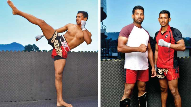 Abdul Iqbal Mohammed Adhali practising his kicks-Iron Martial Arts Association Sri Lanka coach MHM Fahid (left) is proud of his student