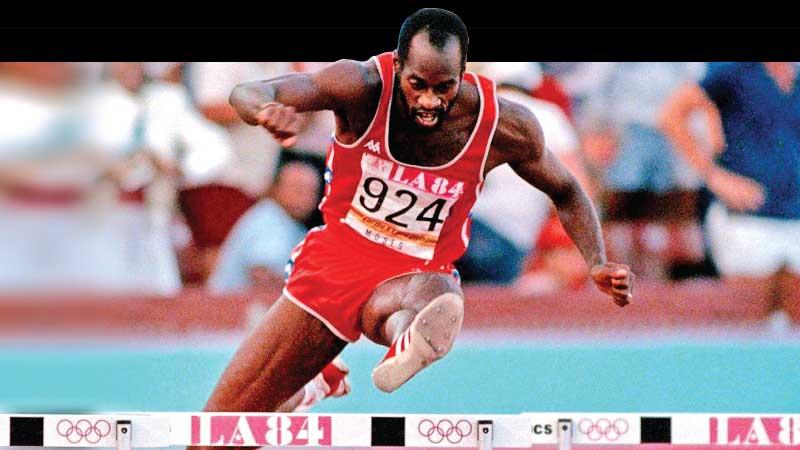 Moses on his way to winning the Olympic Gold in Los Angeles in 1984