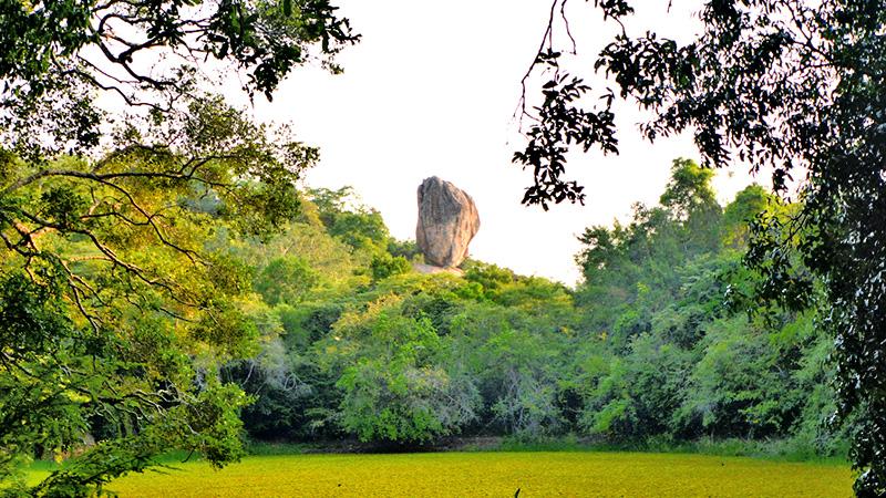 The hanging rock in the distance