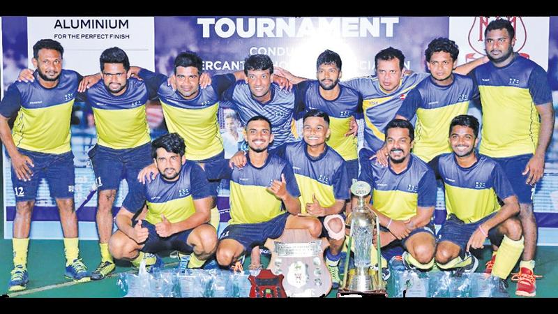 The winning HNB team. Standing: Kasun Herath, Nuwan Mahara, Rasika Wickramasinghe, Thilina Perera, Gimhara, Indika Hewawasam (coach), Udesh Silva, Upul Danushka; Squatting: Damith Bandara (captain), Nimesha Gunasena, Kushan, Bishantha Welgamage