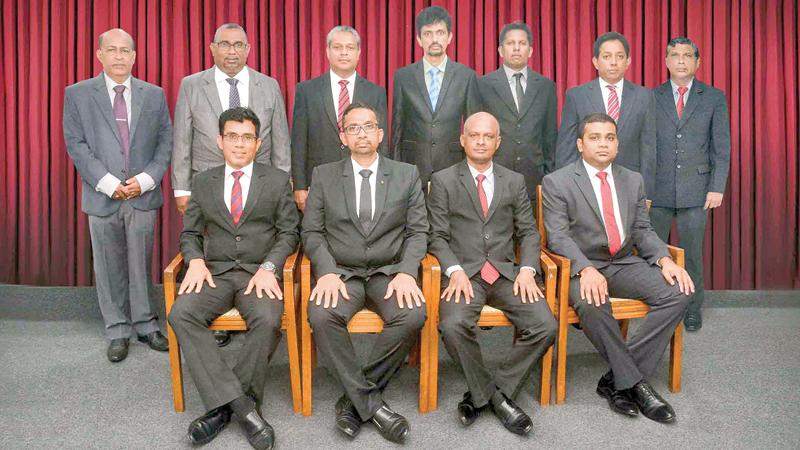 Seated (from left): Vice President Ruwan Gamage, President T. Prasanga Ranwatte, Secretary A. S. B. Bharatha P. Subasinghe, and Treasurer N. V. Sameera Vithanage. Standing (from left): D. Rangalle, D. Abeywardhene, U. P. Gayan T. Karunaratne, Mahie Nuwan Vithanage, A. H. M. Thimira C. Abeysinghe, Dr. J. A. S. Felix and P. V. L. Nandasiri.