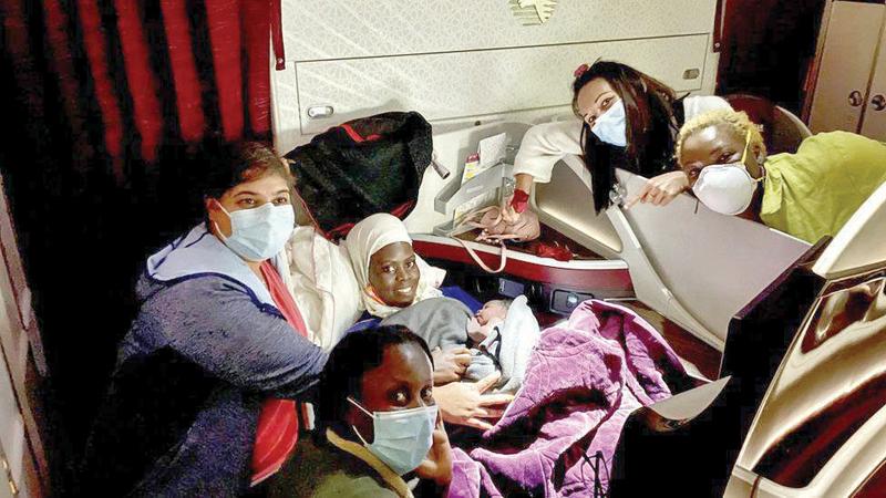 The mother was brought to sit in business class after giving birth