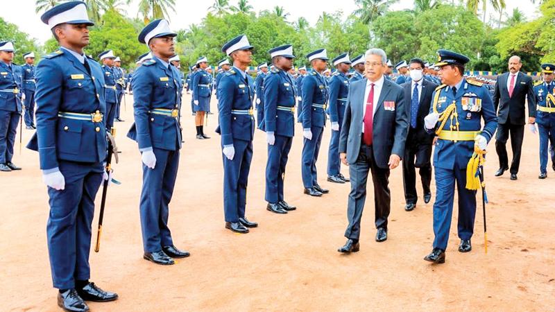 President Gotabaya Rajapaksa inspects the guard of honour at the Commissioning Parade of the Sri Lanka Air Force at the Air force Base – Katunayake.