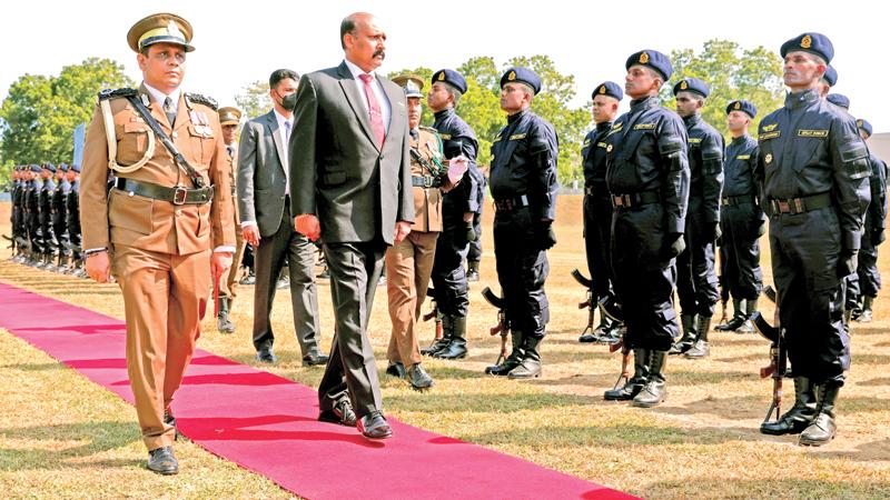 Defence Secretary Gen. Kamal Gunaratne along with Prisons Chief  T. N. Upuldeniya inspecting new recruits of the ‘SPEAT FORCE’