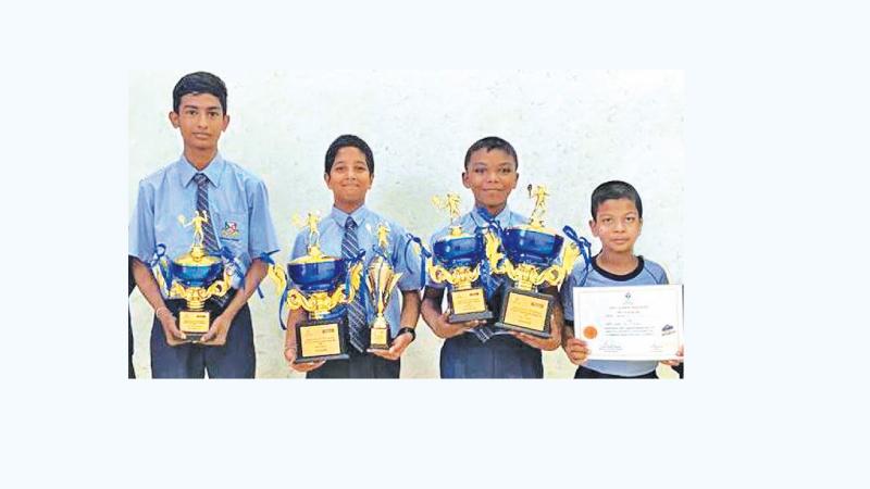 Matheesha Wijesekara (U15 Boys Novices-Runner up), Bihandu Nannayakkara (U13 Boys - Champion), Manuth Dassanayake (U11 Boys Champion and U13 Boys Runner up) and Ranuk Mendis (4th place U9 Boys Novices)