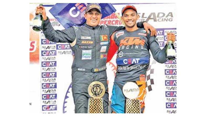 Champion racing driver Ashan Silva (left) and motor cycle champion Jacques Gunawardena who are hoping to retain their titles at the 2022 season which is to commence with the Eliyakande Hill Climb on February 20