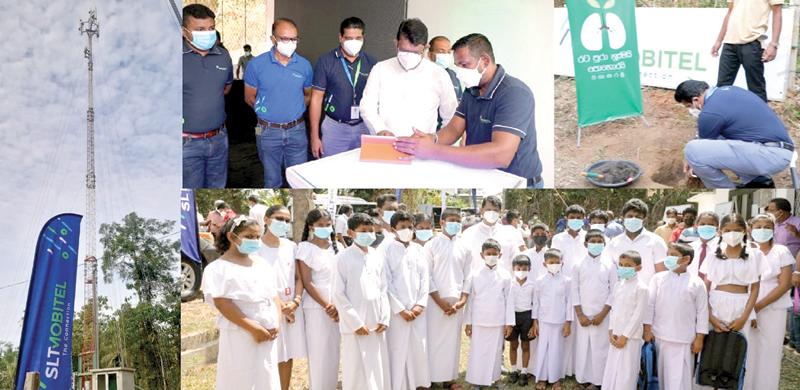 State Minister of Urban Development, Waste Disposal and Community Cleanliness, Dr. Nalaka Godahewa opening the base station at the Ranaviru Village with SLT-Mobitel officials.