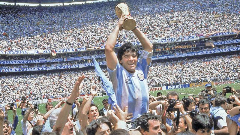 The triumphant Maradona at the World Cup victory