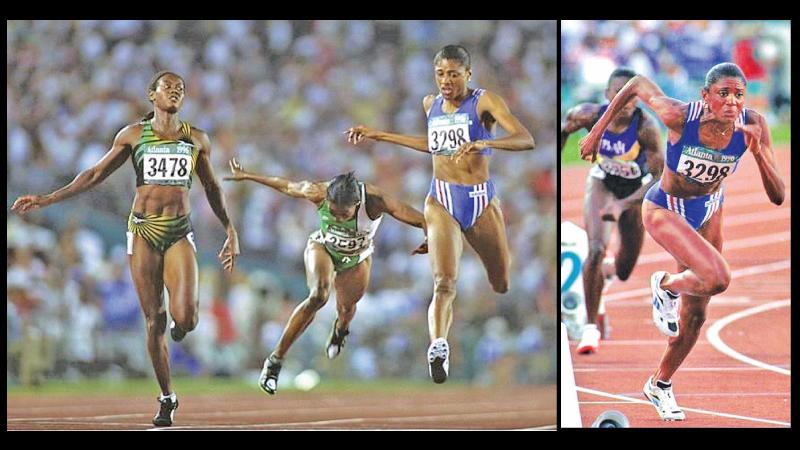 Marie-Jose winning the 200m from Merlene Ottey and Mary Onyali in 1996