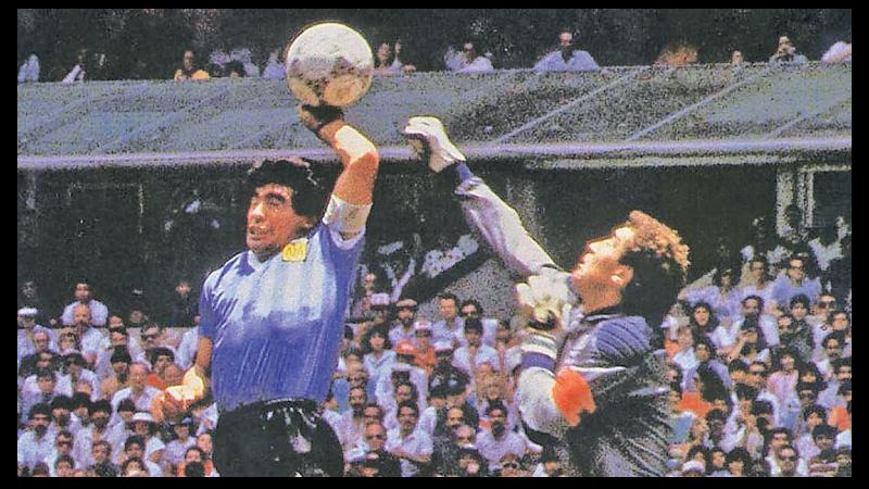 Maradona scores his Hand of God goal against England in the 1986 World Cup