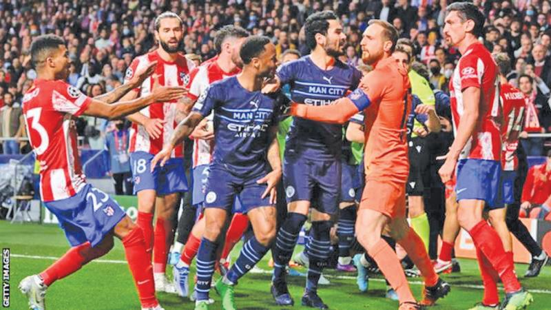 Man City and Atletico Madrid players clashed after Felipe’s red card