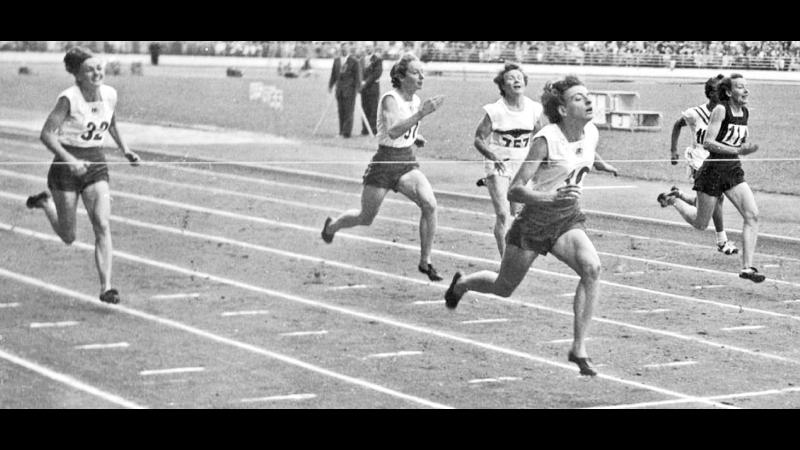 Marjorie winning 100m at Helsinki 1952