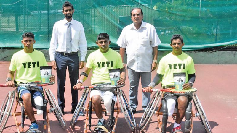 Seated from left: Suresh Dharmasena, DM Gamini and Lasantha Ranaweera. Standing from left: Dr Dilshan Balasuriya (Director, Yeti) and Iqbal Bin Issack (President, SLTA)