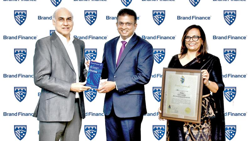 From left: Chairman of Brand Finance Lanka, Ruchi Gunewardene, Group Chief Executive of Dialog Axiata, Supun Weerasinghe, Group Chief Marketing Officer, Dialog Axiata, Amali Nanayakkara with the awards