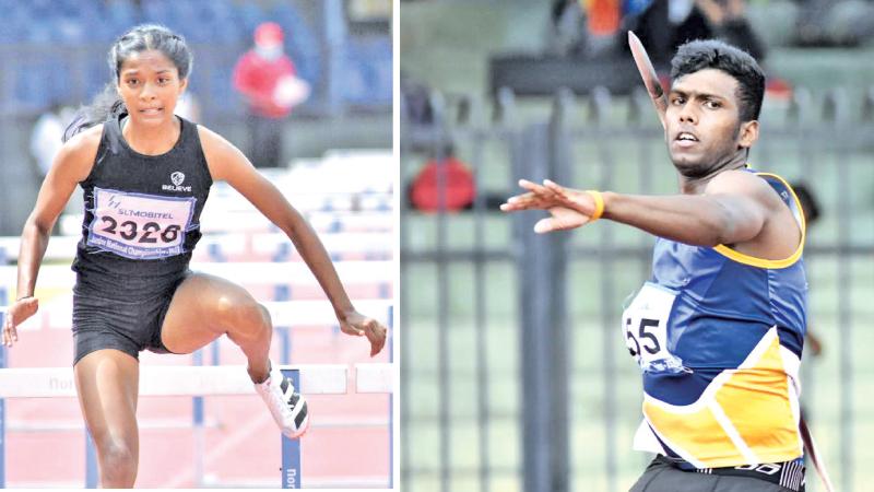 Amesha Hettiarachchi clearing a hurdle-Rumesh Tharanga attempts to throw the javelin