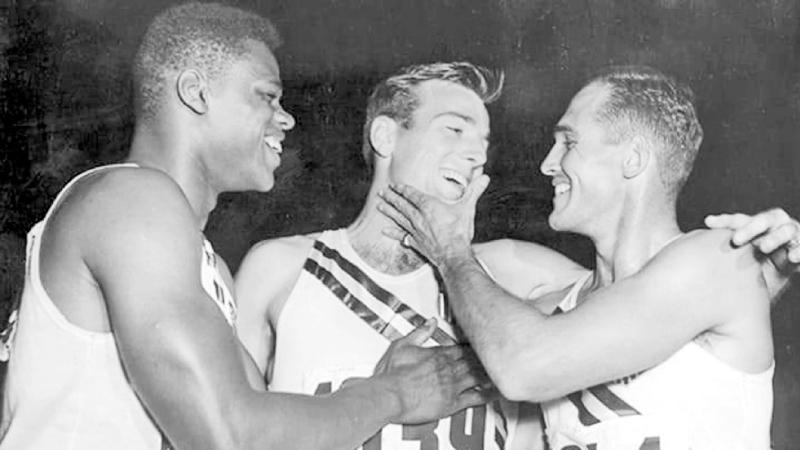 21-year old Mathias (C), winning Gold to defend the Decathlon title at Helsinki 1952