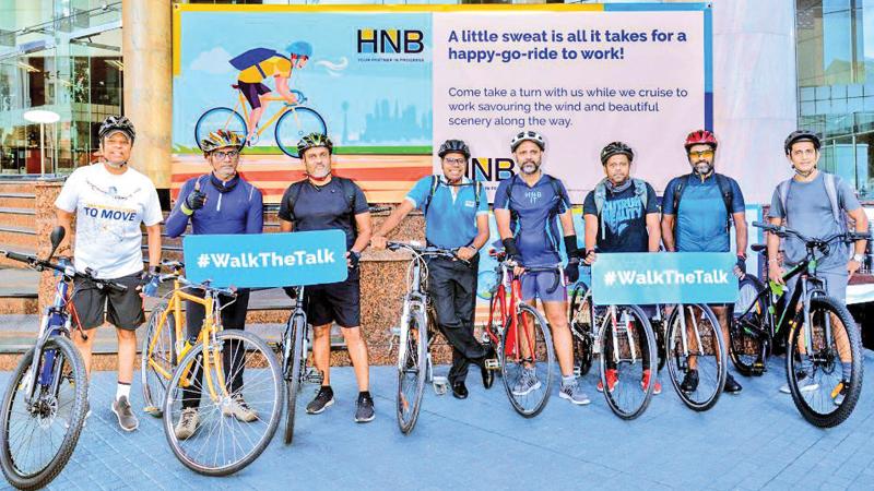 HNB Dehiwela Customer Centre staff members participating in the ‘Walk the Talk’ initiative