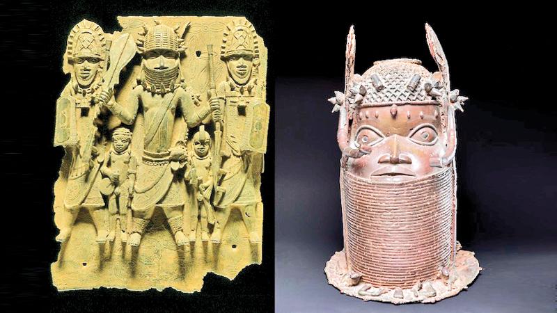 Two bronzes are being returned today: Commemorative head of a king; King with four attendants © Ethnological Museum of the National Museums in Berlin; Claudia Obrocki, Martin Franken