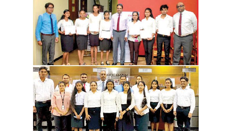 The graduates of the DFCC ‘Samata English’ programs were felicitated at DFCC Bank branches. Top: Badulla branch. Bottom: Anuradhapura.