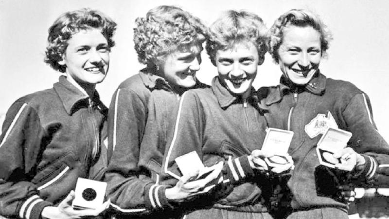 Australian 4x100m team established a world record at the1956 Olympics. (L to R) Fleur Mellor, Norma Croker, Betty Cuthbert and Shirley