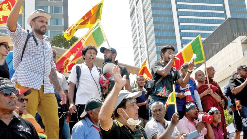 The country is in a deadlock with more complexities and questions compared to several weeks ago. Here people protest against the Government. Pic: Nissanka Wijeratne
