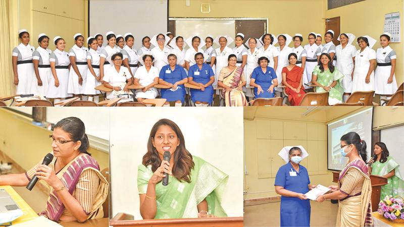 Chief Nursing Officer, Sri Jayewardenepura General Hospital, A. N. Saputhanthri, Special Grade Nursing Officer, Sri Jayewardenepura General Hospital, K.S. Karunarathne, Special Grade Nursing Officer, Sri Jayewardenepura General Hospital, D.S.W Senanayake, Senior Lecturer in Nursing; Prof. Thamara Amarasekara, Dean, Academic Programs at ECU-Sri Lanka, Dr. Sajani Dias and Program Convenor for Nursing at ECU-Sri Lanka, Mayumi Perera at the event.