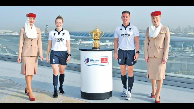 Emirates cabin crew and World Rugby match officials Hollie Davidson and Luke Pearce