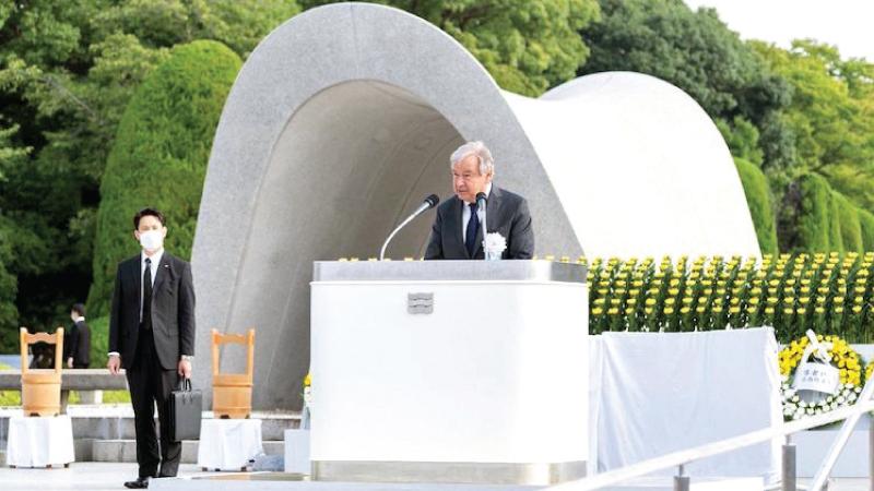 UN Chief Guterres calling from the Hiroshima Peace Memorial on August 6 not to “forget the lessons of Hiroshima and Nagasaki”. 