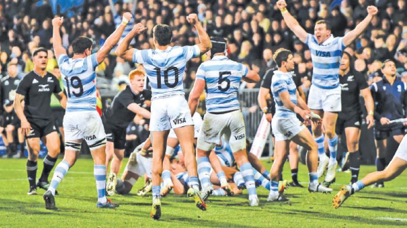 Argentina’s triumphant players react beating the All Blacks for the first time in New Zealand