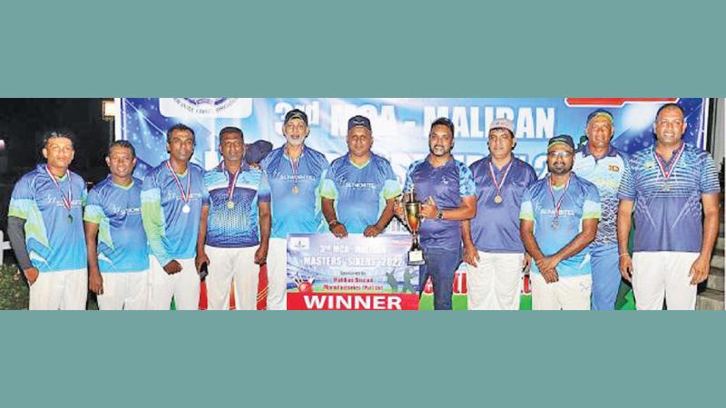 The SLT team from left: Suranga Wijayarathne, Sadun Wijayarathne, Sudam Jayawardena, W.A. Samantha, H.P. Chaminda, Nadeepa Niroshan, Dinush Wijewickrama (Manager), Chandika Sirimanne (Captain), Jagath Siriwardhana, Harsha Weerasinghe (Coach), Namal Dissanayake