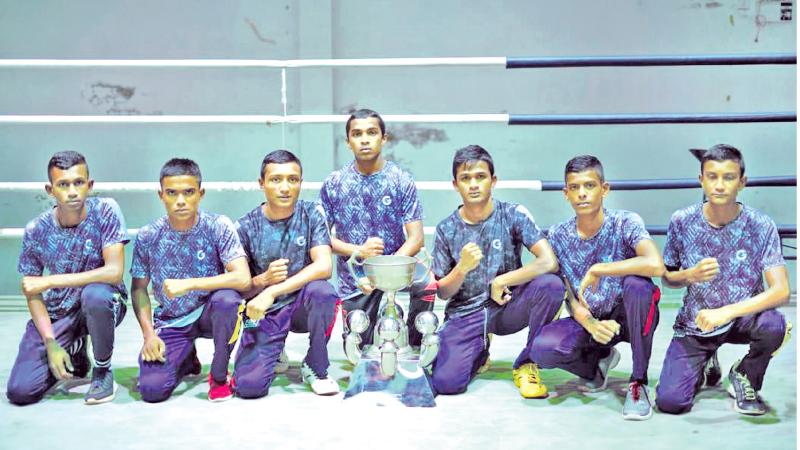 The champion Pallebowala National School team. From left: JMT Deshan, NPGMM Bandara, JID Ratnayake, C Dilshan, HGKK Gunawardena, KGSLK Heshan Silva and G. Bandara
