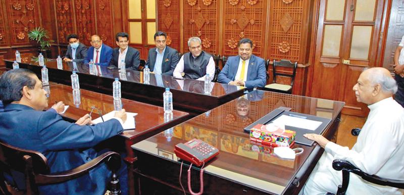 Prime Minister Dinesh Gunawardena with some of the Indian CEOs in       his Office