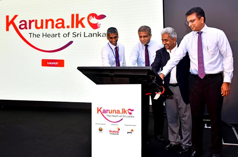 (L – R): Thivanka Jayasinghe, Partner, PwC Sri Lanka, Dr Hans Wijayasuriya – Chief Executive Officer, Telecommunications Business/Group Executive Vice President, Axiata Group Berhad, Dr.Vinya Ariyaratne, President, Sarvodaya Shramadana Movement, and Supun Weerasinghe – Director/Group Chief Executive, Dialog Axiata PLC launching Karuna.lk, Sri Lanka’s first cause-verified crowdfunding platform.