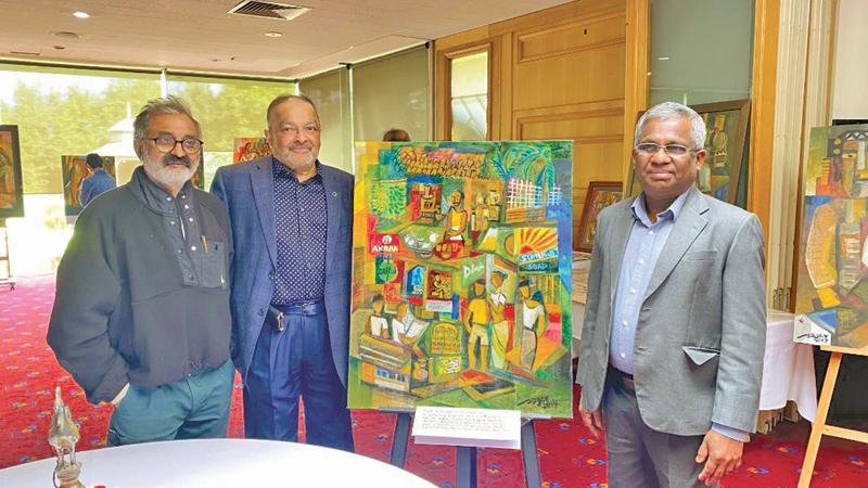 Raja Segar, Ajit Jayatileke and Consul General of Sri Lanka in Melbourne, Kithsiri Herath at the exhibition.