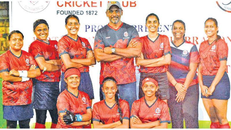 The champion CR and FC women’s team: Standing from left: Shereen Nishanthi (captain), Kaushalya Fernando, Nadali Sirimanne, Mario Joseph (coach), Linara Thilakaratne, Movinya Siriwardana, Thulani Ranathunge: Genuflecting from left: Dhurga Hopman, Tharushi Liyanage, Anjana Eknayake