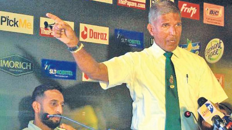 Dilroy Fernando, tournament organiser and director/CEO of AGOAL International addresses the media at the tournament’s launch at the Cinnamon Grand Hotel in Colombo  (Pic: Wimal Karunatilleke)